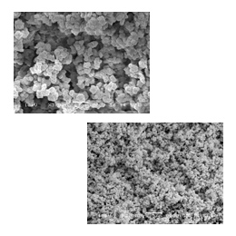 Influence of the 60% (top) and 64% (bottom) of 1-propanol in the porogenic solvents on the porous properties of monolith